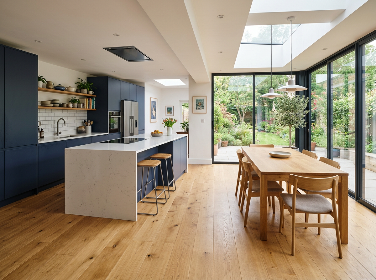 Open plan kitchen extension with underfloor heating